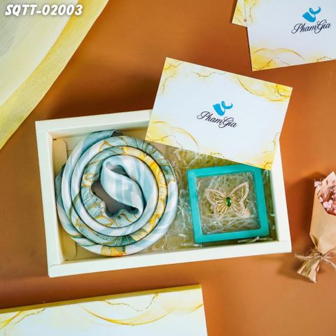 Set Quà Tặng Khăn Lụa Vuông 70*70cm Và Phụ Kiện Cài Khăn Tiết Kiệm (SQTT02003)