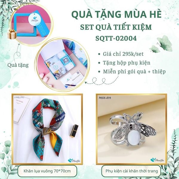 Quà Tặng Mùa Hè - Set Quà Tặng Khăn Lụa Vuông 70*70cm Và Phụ Kiện Cài Khăn Tiết Kiệm (SQTT02004)