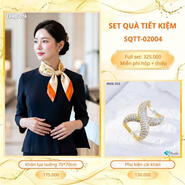 Set Quà Tặng Khăn Lụa Vuông 70*70cm Và Phụ Kiện Cài Khăn Tiết Kiệm (SQTT02004)