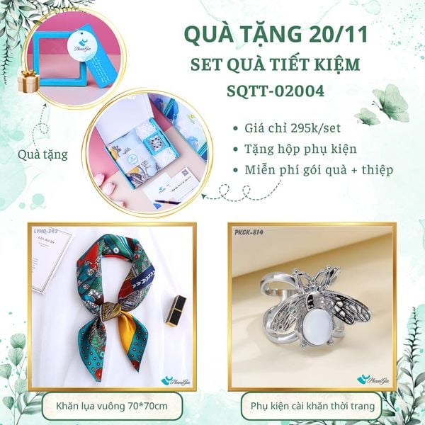 Set Quà Tặng Khăn Lụa Vuông 70*70cm Và Phụ Kiện Cài Khăn Tiết Kiệm (SQTT02004)