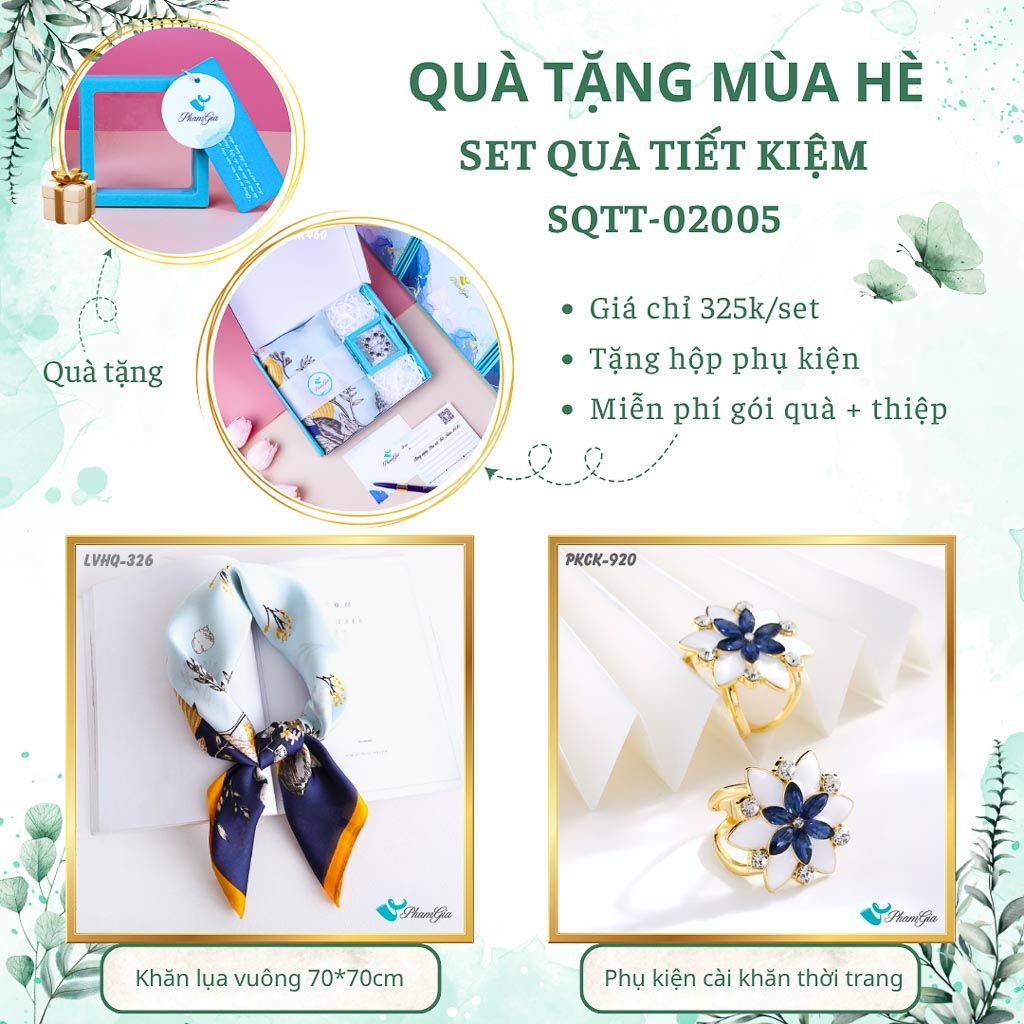 Quà Tặng Mùa Hè - Set Quà Tặng Khăn Lụa Vuông 70*70cm Và Phụ Kiện Cài Khăn Tiết Kiệm (SQTT02005)