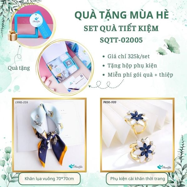 Quà Tặng Mùa Hè - Set Quà Tặng Khăn Lụa Vuông 70*70cm Và Phụ Kiện Cài Khăn Tiết Kiệm (SQTT02005)