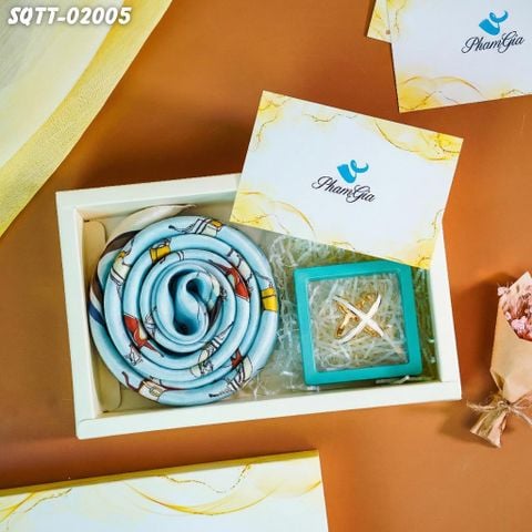 Set Quà Tặng Khăn Lụa Vuông 70*70cm Và Phụ Kiện Cài Khăn Tiết Kiệm (SQTT02005)