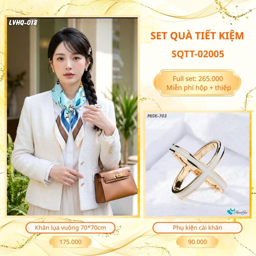 Set Quà Tặng Khăn Lụa Vuông 70*70cm Và Phụ Kiện Cài Khăn Tiết Kiệm (SQTT02005)