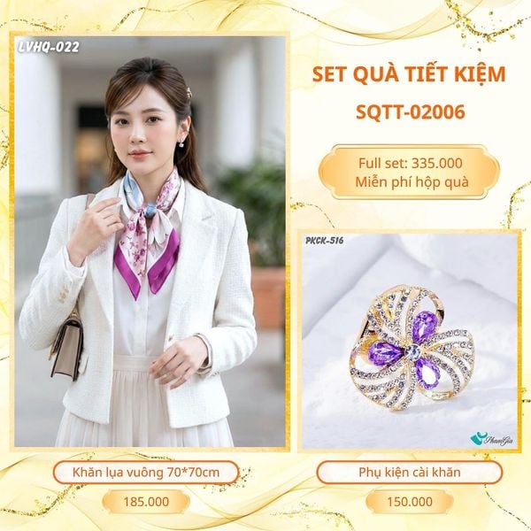 Set Quà Tặng Khăn Lụa Vuông 70*70cm Và Phụ Kiện Cài Khăn Tiết Kiệm (SQTT02006)