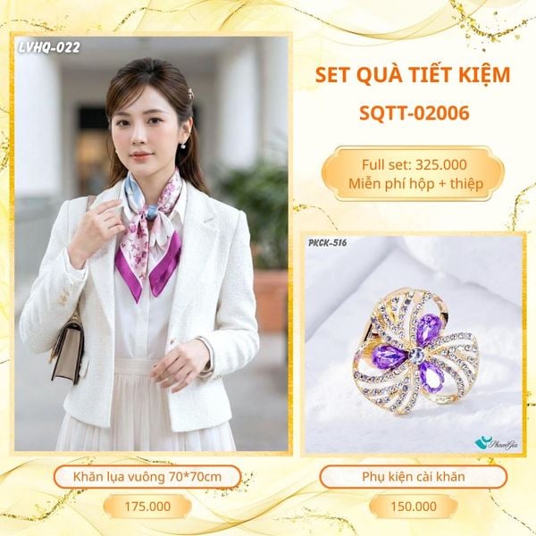 Set Quà Tặng Khăn Lụa Vuông 70*70cm Và Phụ Kiện Cài Khăn Tiết Kiệm (SQTT02006)