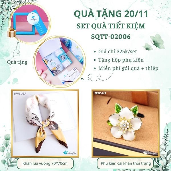 Set Quà Tặng Khăn Lụa Vuông 70*70cm Và Phụ Kiện Cài Khăn Tiết Kiệm (SQTT02006)