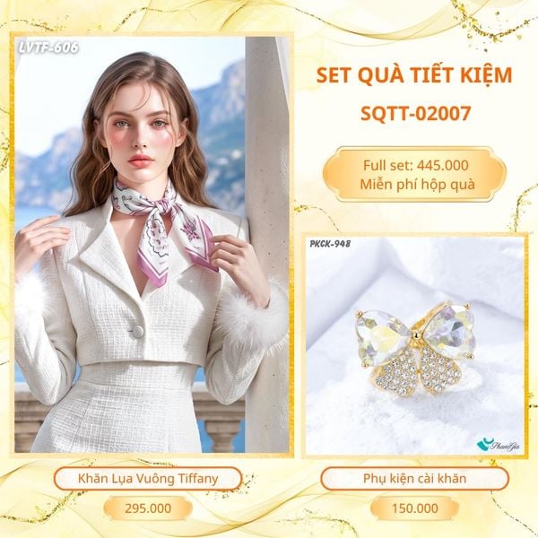 Set Quà Tặng Khăn Lụa Vuông 70*70cm Và Phụ Kiện Cài Khăn Tiết Kiệm (SQTT02007)