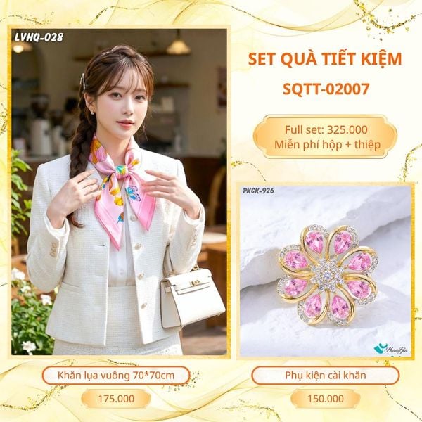 Set Quà Tặng Khăn Lụa Vuông 70*70cm Và Phụ Kiện Cài Khăn Tiết Kiệm (SQTT02007)