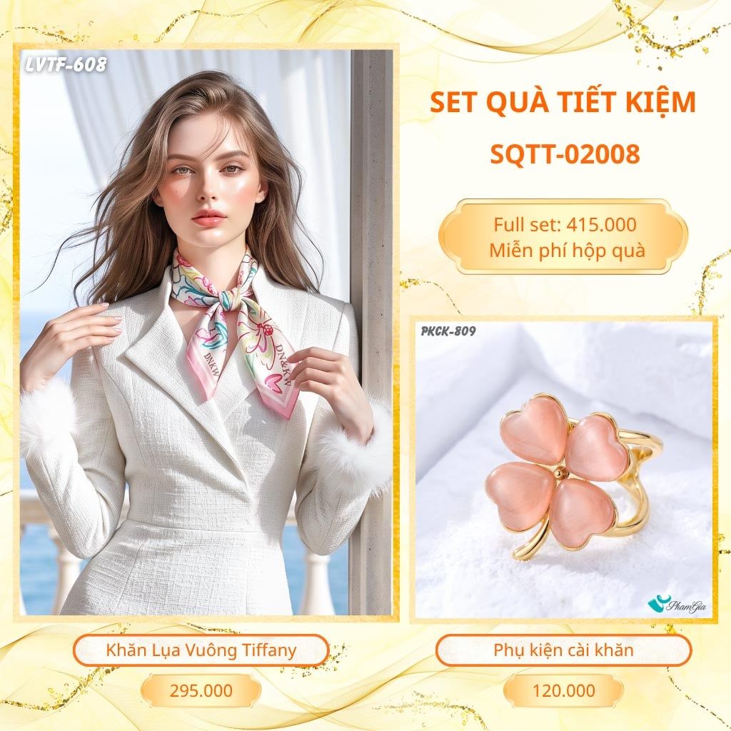 Set Quà Tặng Khăn Lụa Vuông 70*70cm Và Phụ Kiện Cài Khăn Tiết Kiệm (SQTT02008)