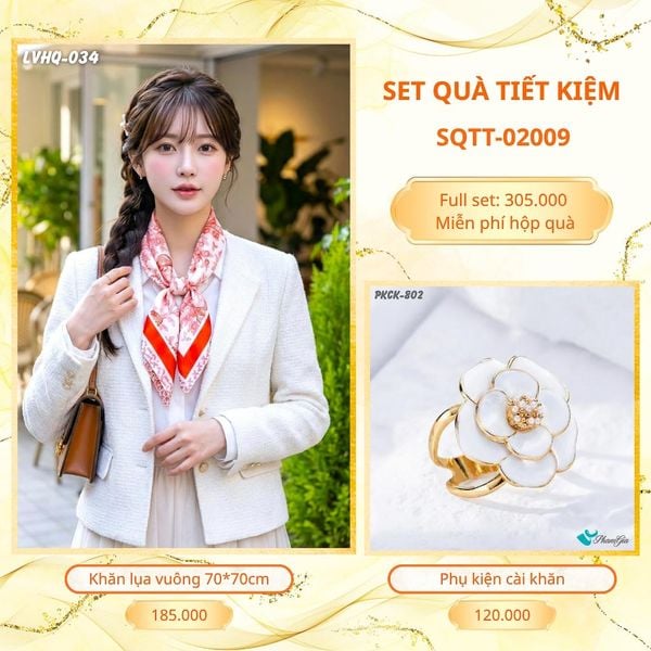 Set Quà Tặng Khăn Lụa Vuông 70*70cm Và Phụ Kiện Cài Khăn Tiết Kiệm (SQTT02009)