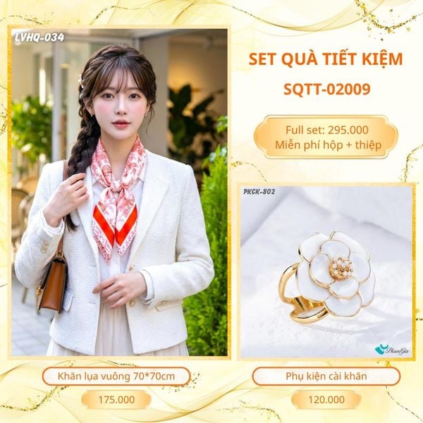 Set Quà Tặng Khăn Lụa Vuông 70*70cm Và Phụ Kiện Cài Khăn Tiết Kiệm (SQTT02009)