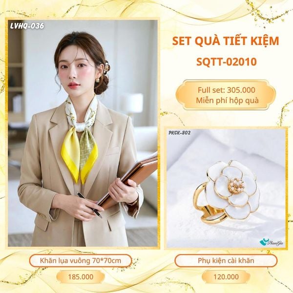 Set Quà Tặng Khăn Lụa Vuông 70*70cm Và Phụ Kiện Cài Khăn Tiết Kiệm (SQTT02010)