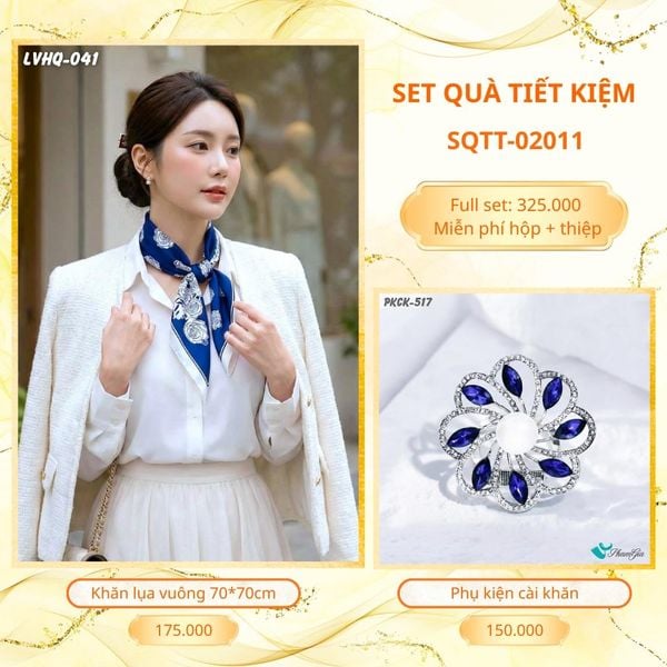 Set Quà Tặng Khăn Lụa Vuông 70*70cm Và Phụ Kiện Cài Khăn Tiết Kiệm (SQTT02011)