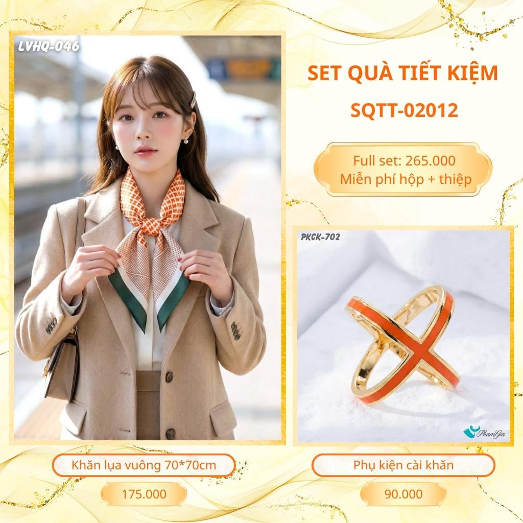 Set Quà Tặng Khăn Lụa Vuông 70*70cm Và Phụ Kiện Cài Khăn Tiết Kiệm (SQTT02012)