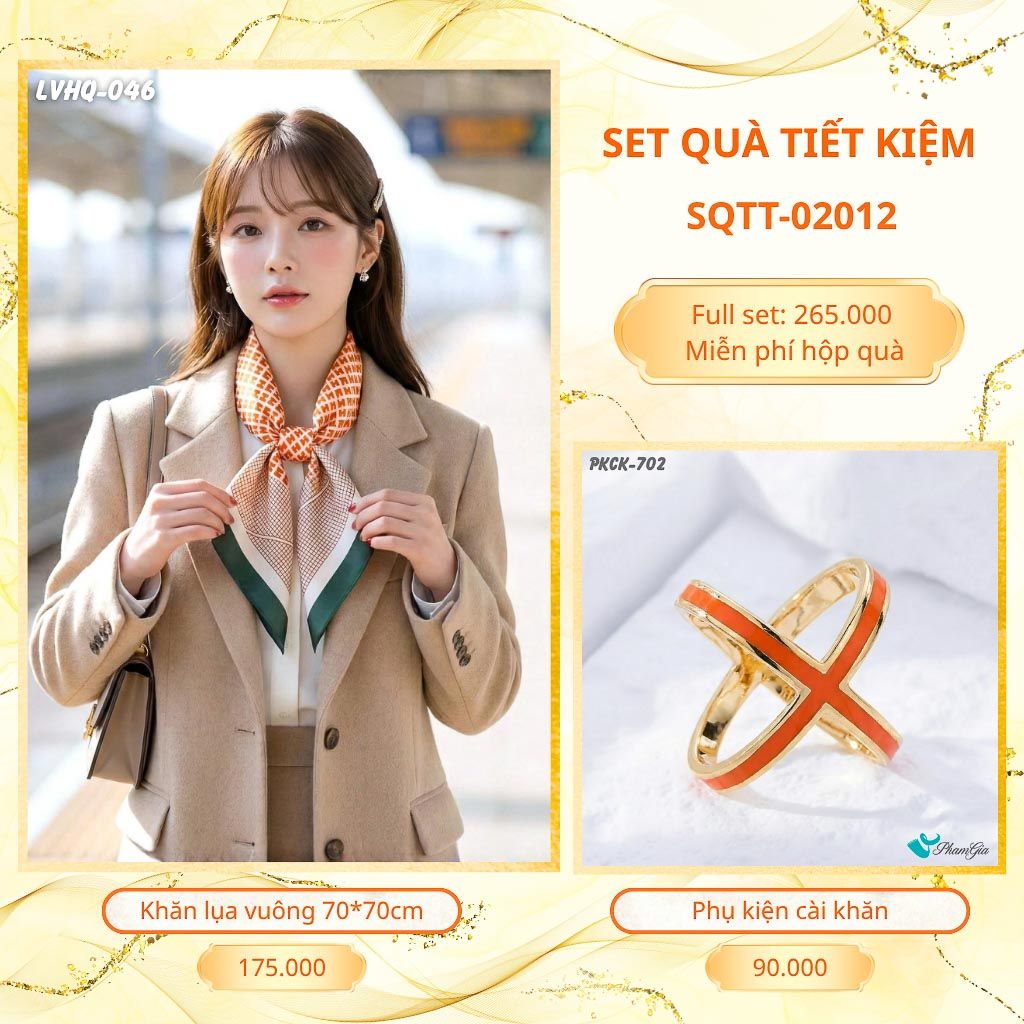 Set Quà Tặng Khăn Lụa Vuông 70*70cm Và Phụ Kiện Cài Khăn Tiết Kiệm (SQTT02012)