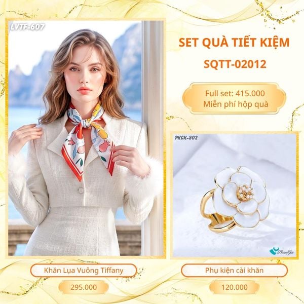 Set Quà Tặng Khăn Lụa Vuông 70*70cm Và Phụ Kiện Cài Khăn Tiết Kiệm (SQTT02012)