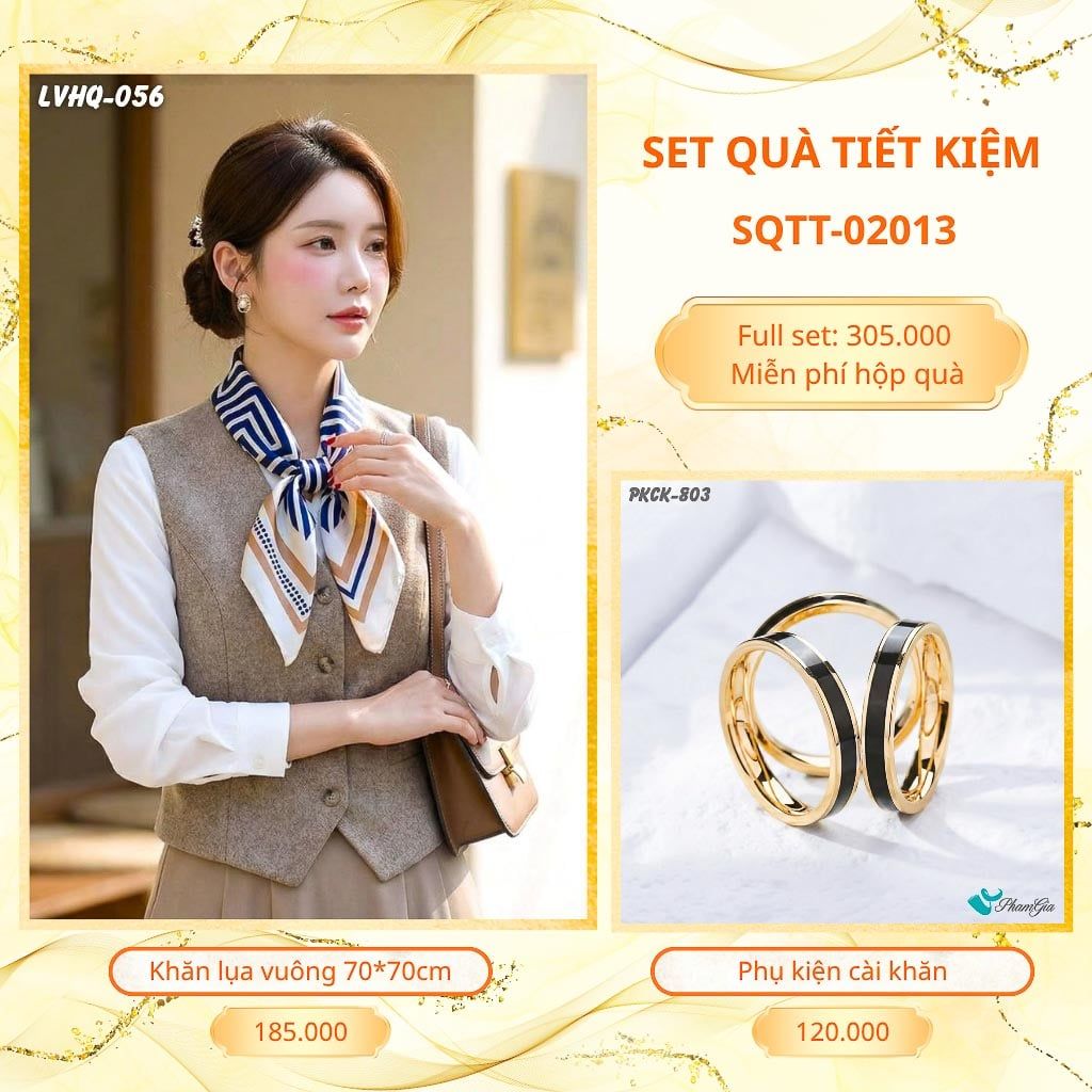 Set Quà Tặng Khăn Lụa Vuông 70*70cm Và Phụ Kiện Cài Khăn Tiết Kiệm (SQTT02013)