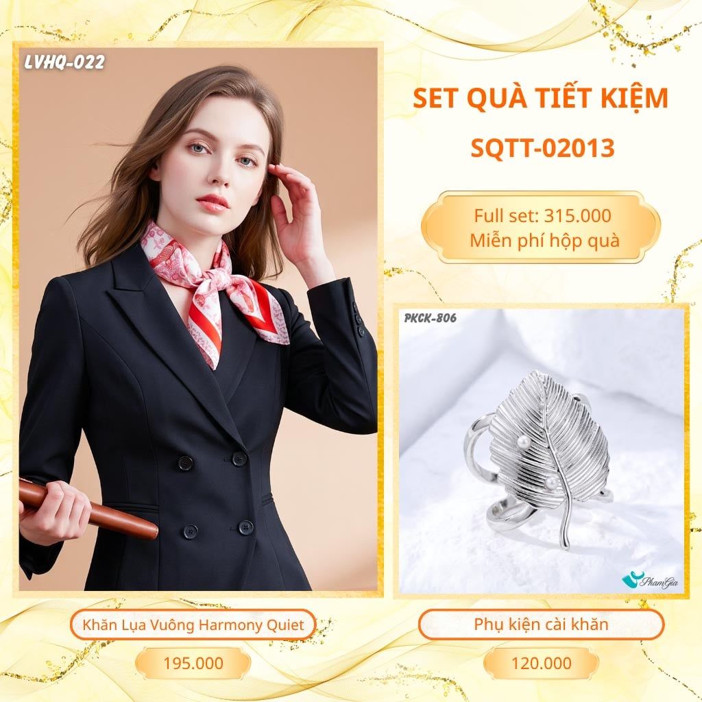 Set Quà Tặng Khăn Lụa Vuông 70*70cm Và Phụ Kiện Cài Khăn Tiết Kiệm (SQTT02013)
