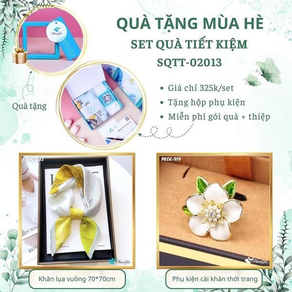 Quà Tặng Mùa Hè - Set Quà Tặng Khăn Lụa Vuông 70*70cm Và Phụ Kiện Cài Khăn Tiết Kiệm (SQTT02013)