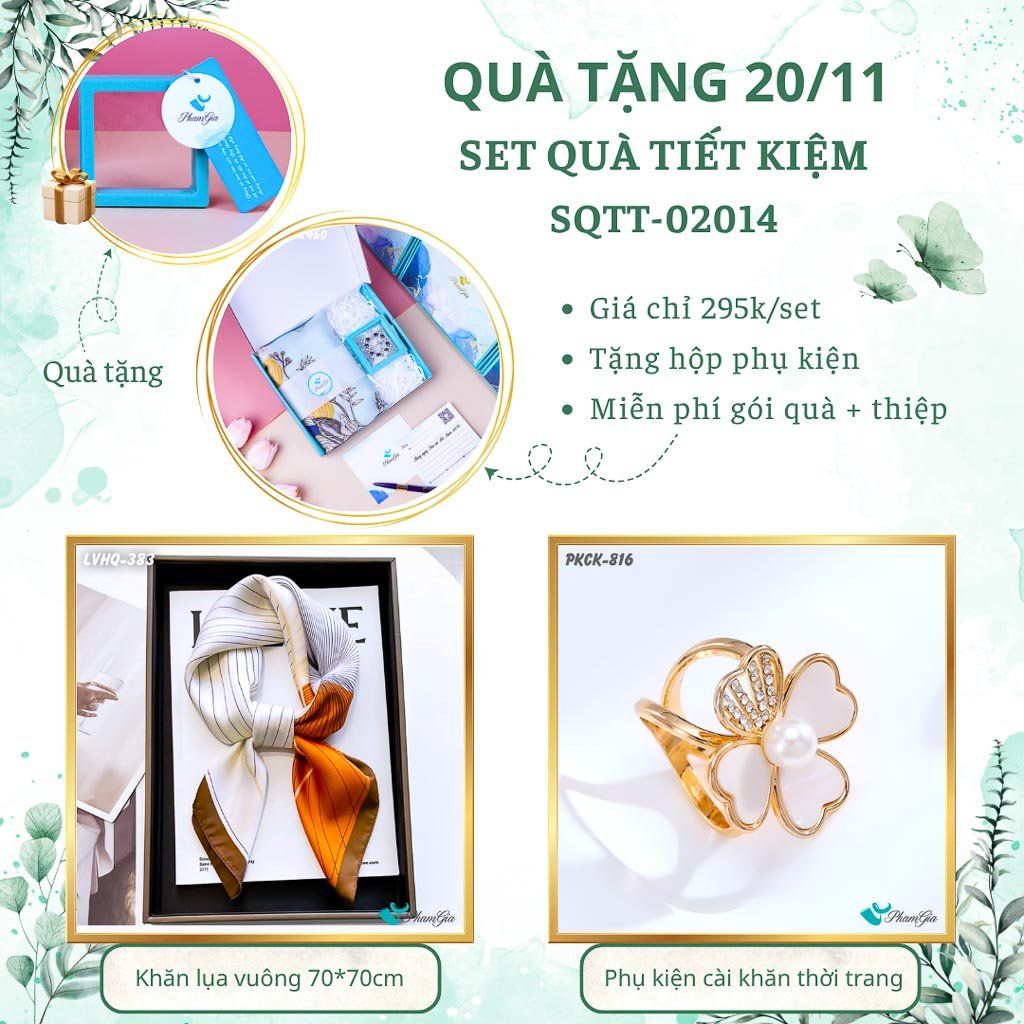 Set Quà Tặng Khăn Lụa Vuông 70*70cm Và Phụ Kiện Cài Khăn Tiết Kiệm (SQTT02014)