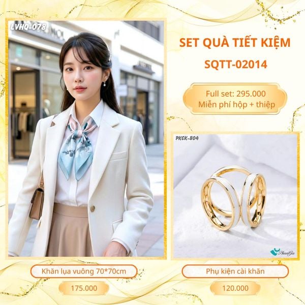 Set Quà Tặng Khăn Lụa Vuông 70*70cm Và Phụ Kiện Cài Khăn Tiết Kiệm (SQTT02014)