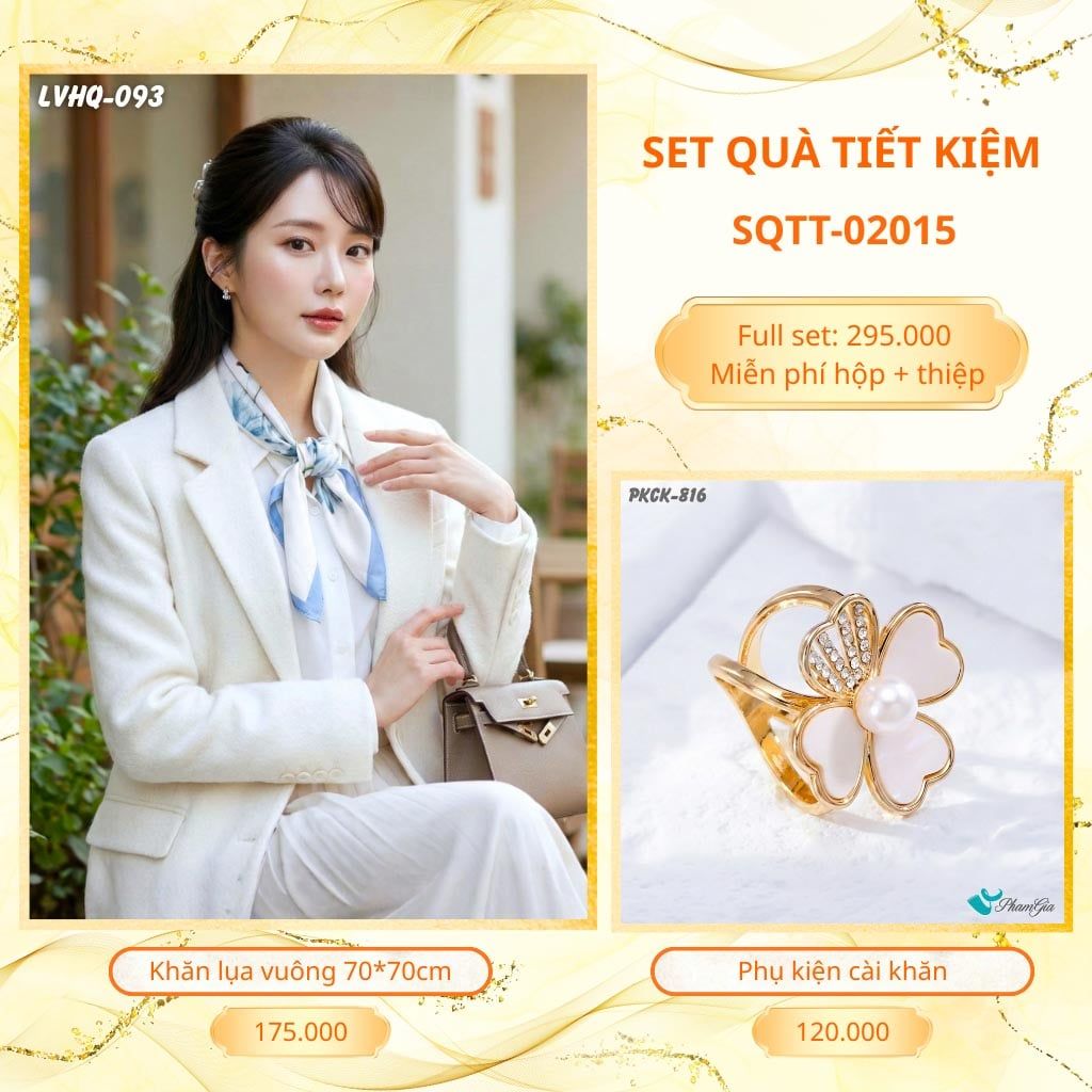 Set Quà Tặng Khăn Lụa Vuông 70*70cm Và Phụ Kiện Cài Khăn Tiết Kiệm (SQTT02015)