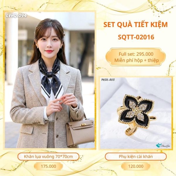 Set Quà Tặng Khăn Lụa Vuông 70*70cm Và Phụ Kiện Cài Khăn Tiết Kiệm (SQTT02016)