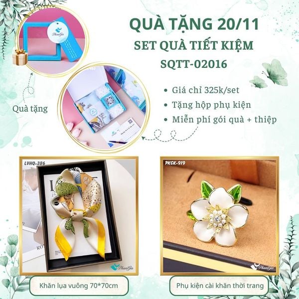 Set Quà Tặng Khăn Lụa Vuông 70*70cm Và Phụ Kiện Cài Khăn Tiết Kiệm (SQTT02016)