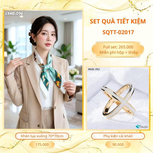 Set Quà Tặng Khăn Lụa Vuông 70*70cm Và Phụ Kiện Cài Khăn Tiết Kiệm (SQTT02017)