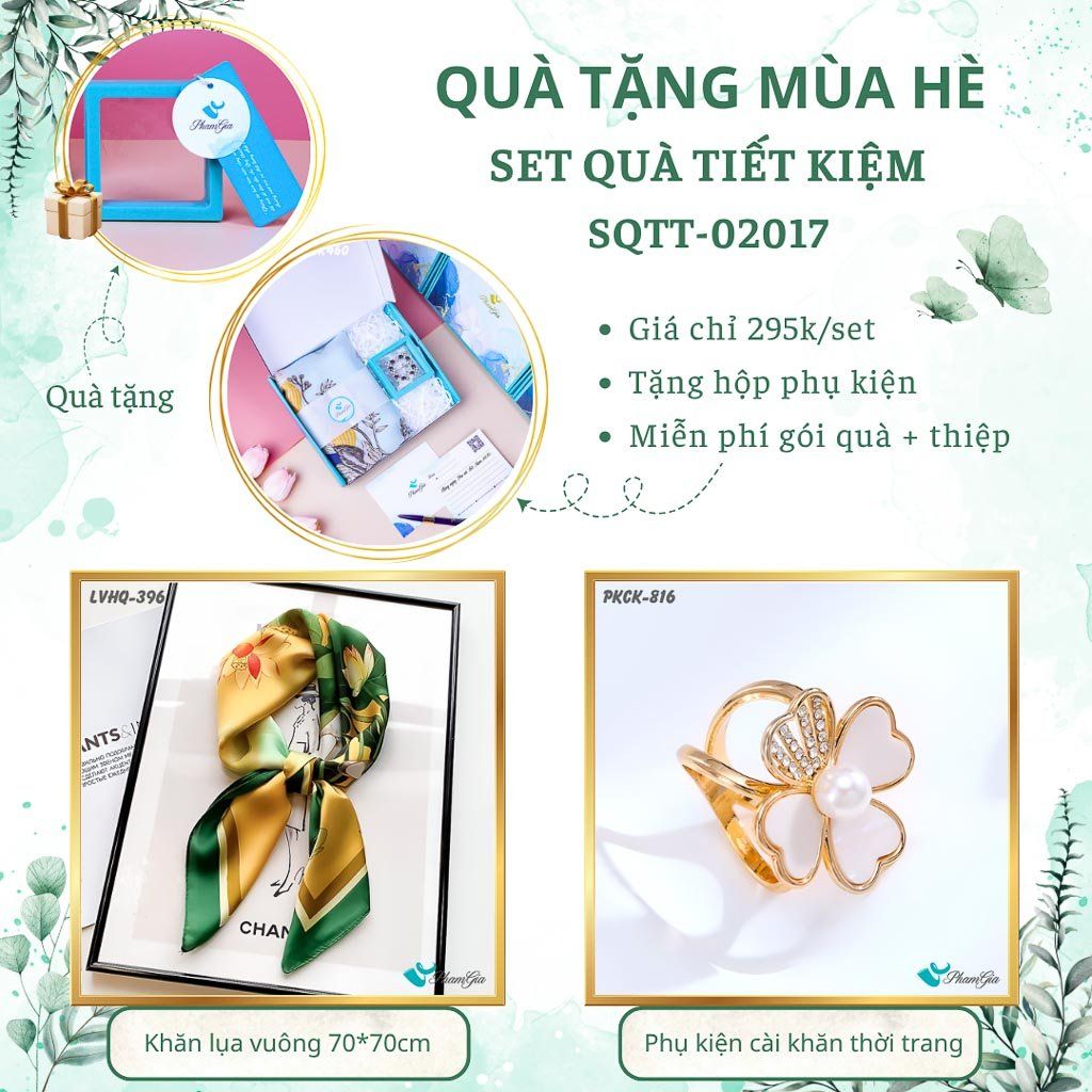 Quà Tặng Mùa Hè - Set Quà Tặng Khăn Lụa Vuông 70*70cm Và Phụ Kiện Cài Khăn Tiết Kiệm (SQTT02017)