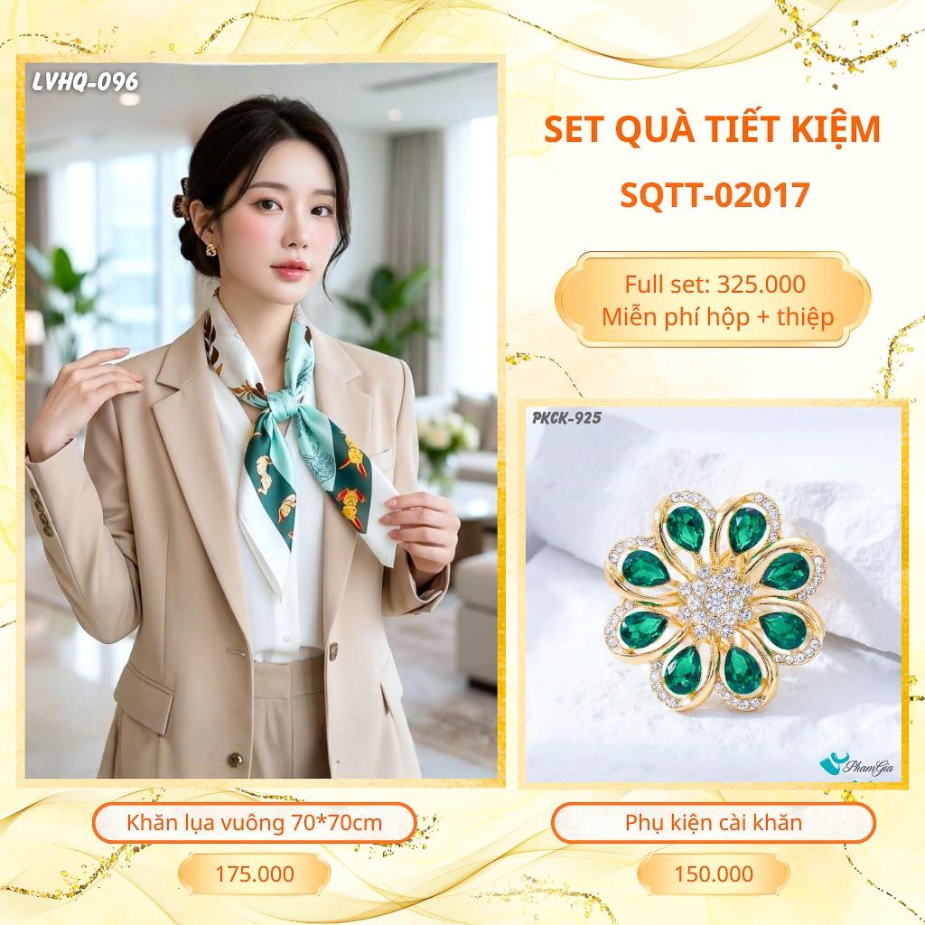 Set Quà Tặng Khăn Lụa Vuông 70*70cm Và Phụ Kiện Cài Khăn Tiết Kiệm (SQTT02017)