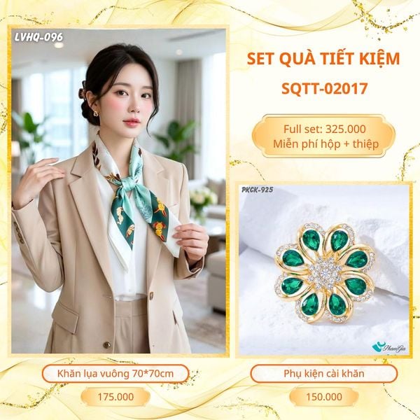 Set Quà Tặng Khăn Lụa Vuông 70*70cm Và Phụ Kiện Cài Khăn Tiết Kiệm (SQTT02017)