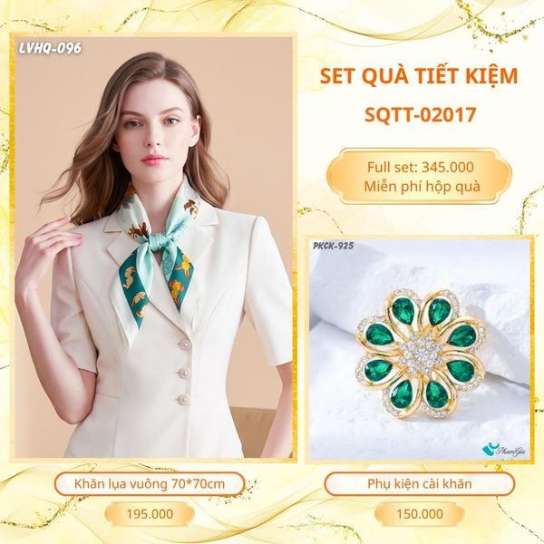 Set Quà Tặng Khăn Lụa Vuông 70*70cm Và Phụ Kiện Cài Khăn Tiết Kiệm (SQTT02017)