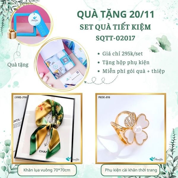 Set Quà Tặng Khăn Lụa Vuông 70*70cm Và Phụ Kiện Cài Khăn Tiết Kiệm (SQTT02017)