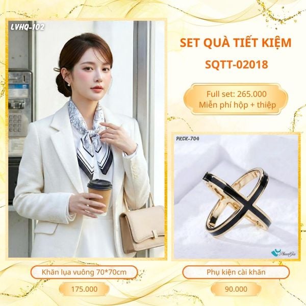 Set Quà Tặng Khăn Lụa Vuông 70*70cm Và Phụ Kiện Cài Khăn Tiết Kiệm (SQTT02018)