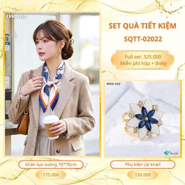 Set Quà Tặng Khăn Lụa Vuông 70*70cm Và Phụ Kiện Cài Khăn Tiết Kiệm (SQTT02022)