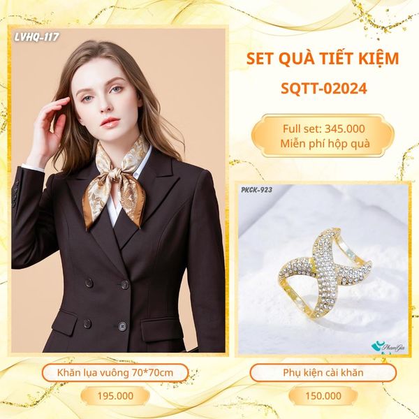 Set Quà Tặng Khăn Lụa Vuông 70*70cm Và Phụ Kiện Cài Khăn Tiết Kiệm (SQTT02024)