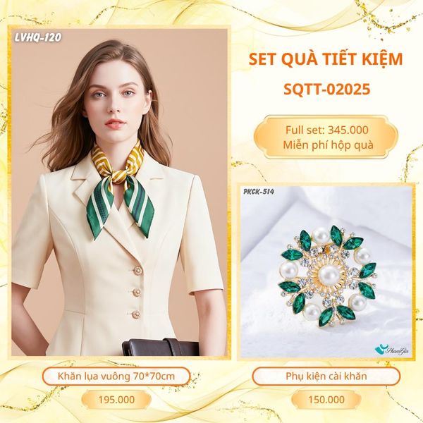 Set Quà Tặng Khăn Lụa Vuông 70*70cm Và Phụ Kiện Cài Khăn Tiết Kiệm (SQTT02025)