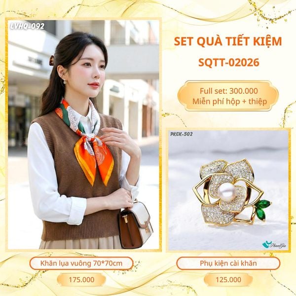 Set Quà Tặng Khăn Lụa Vuông 70*70cm Và Phụ Kiện Cài Khăn Tiết Kiệm (SQTT02026)