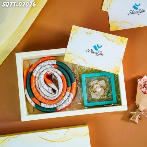 Set Quà Tặng Khăn Lụa Vuông 70*70cm Và Phụ Kiện Cài Khăn Tiết Kiệm (SQTT02026)