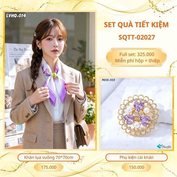 Set Quà Tặng Khăn Lụa Vuông 70*70cm Và Phụ Kiện Cài Khăn Tiết Kiệm (SQTT02039)