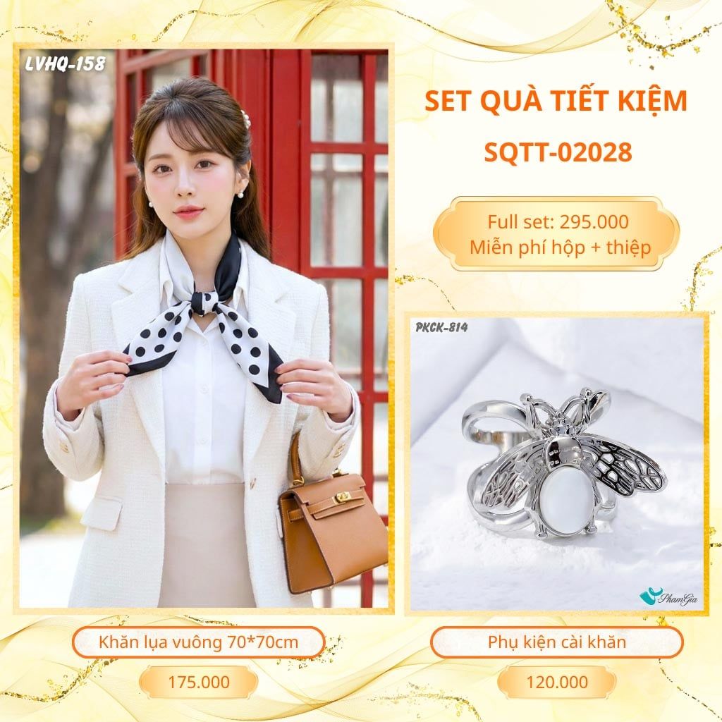 Set Quà Tặng Khăn Lụa Vuông 70*70cm Và Phụ Kiện Cài Khăn Tiết Kiệm (SQTT02028)