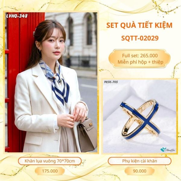 Set Quà Tặng Khăn Lụa Vuông 70*70cm Và Phụ Kiện Cài Khăn Tiết Kiệm (SQTT02029)