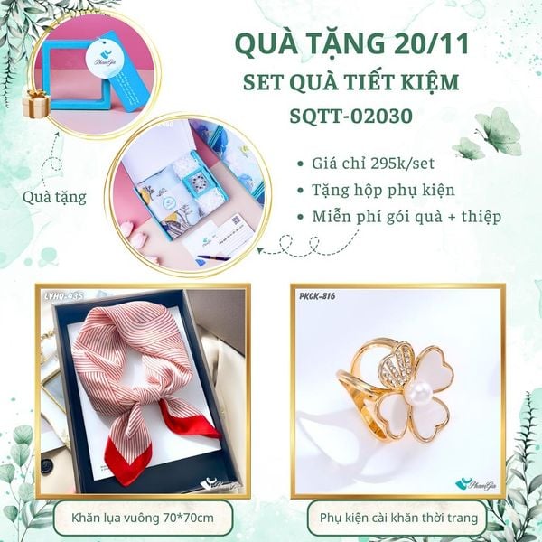 Set Quà Tặng Khăn Lụa Vuông 70*70cm Và Phụ Kiện Cài Khăn Tiết Kiệm (SQTT02030)