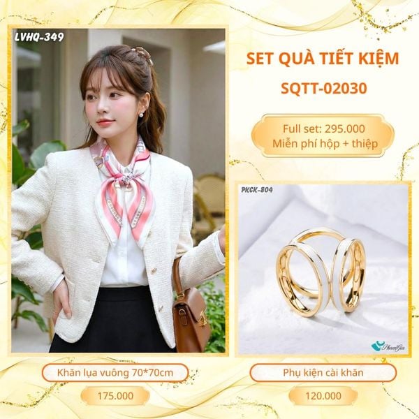 Set Quà Tặng Khăn Lụa Vuông 70*70cm Và Phụ Kiện Cài Khăn Tiết Kiệm (SQTT02030)