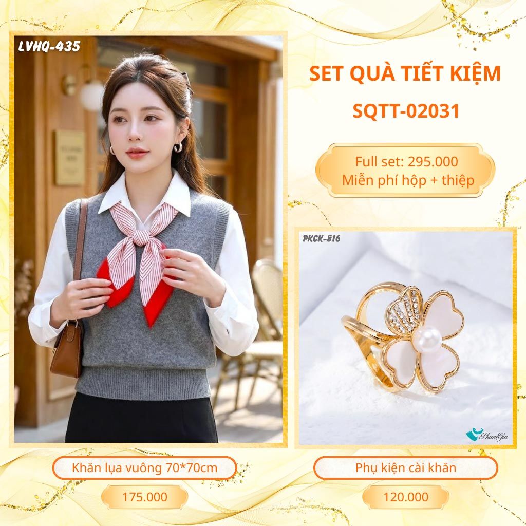 Set Quà Tặng Khăn Lụa Vuông 70*70cm Và Phụ Kiện Cài Khăn Tiết Kiệm (SQTT02031)