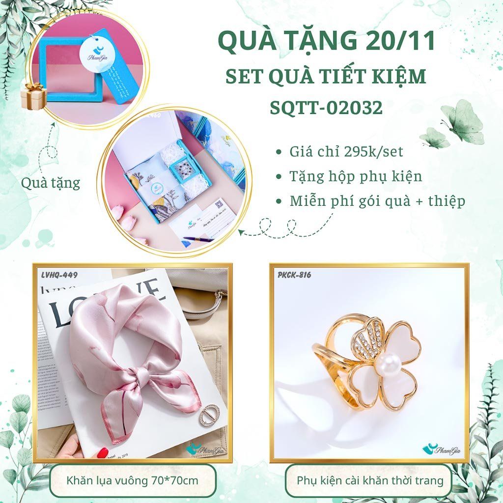 Set Quà Tặng Khăn Lụa Vuông 70*70cm Và Phụ Kiện Cài Khăn Tiết Kiệm (SQTT02032)