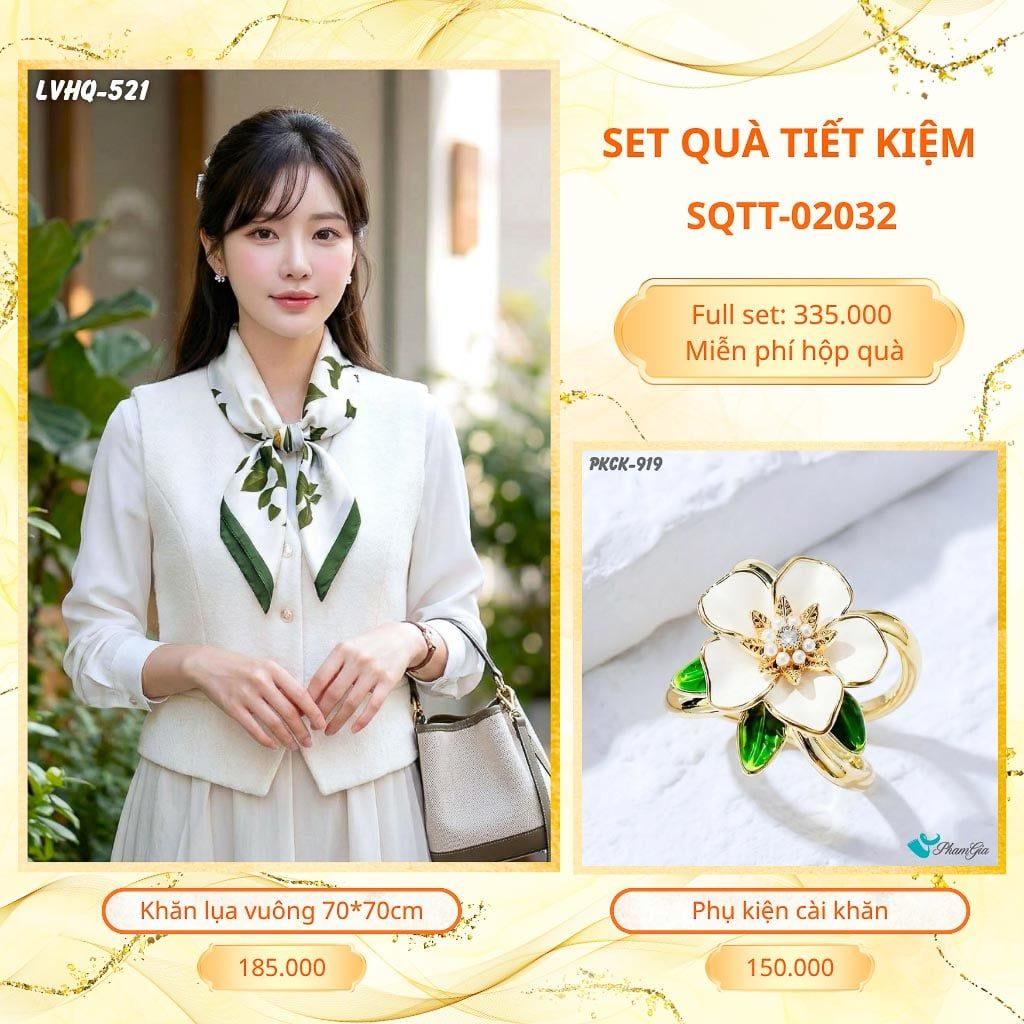 Set Quà Tặng Khăn Lụa Vuông 70*70cm Và Phụ Kiện Cài Khăn Tiết Kiệm (SQTT02032)