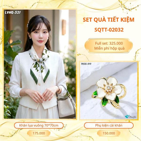 Set Quà Tặng Khăn Lụa Vuông 70*70cm Và Phụ Kiện Cài Khăn Tiết Kiệm (SQTT02032)